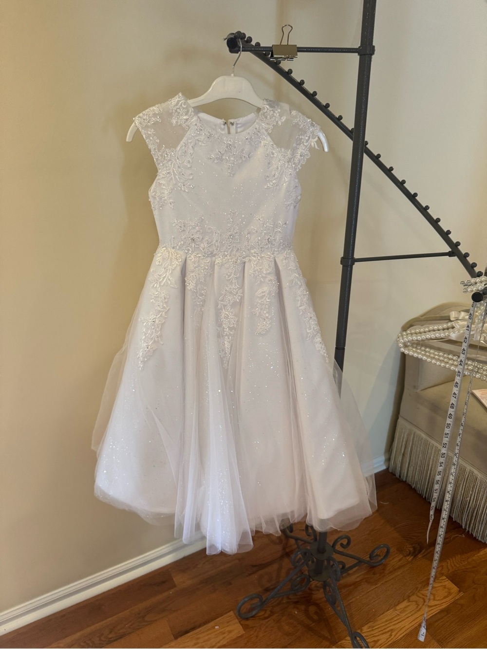 Sweetie Pie Collection White Sparkle Lace Tulle Dress